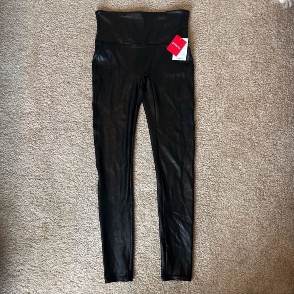 NWT SPANX Faux Leather Black Leggings L